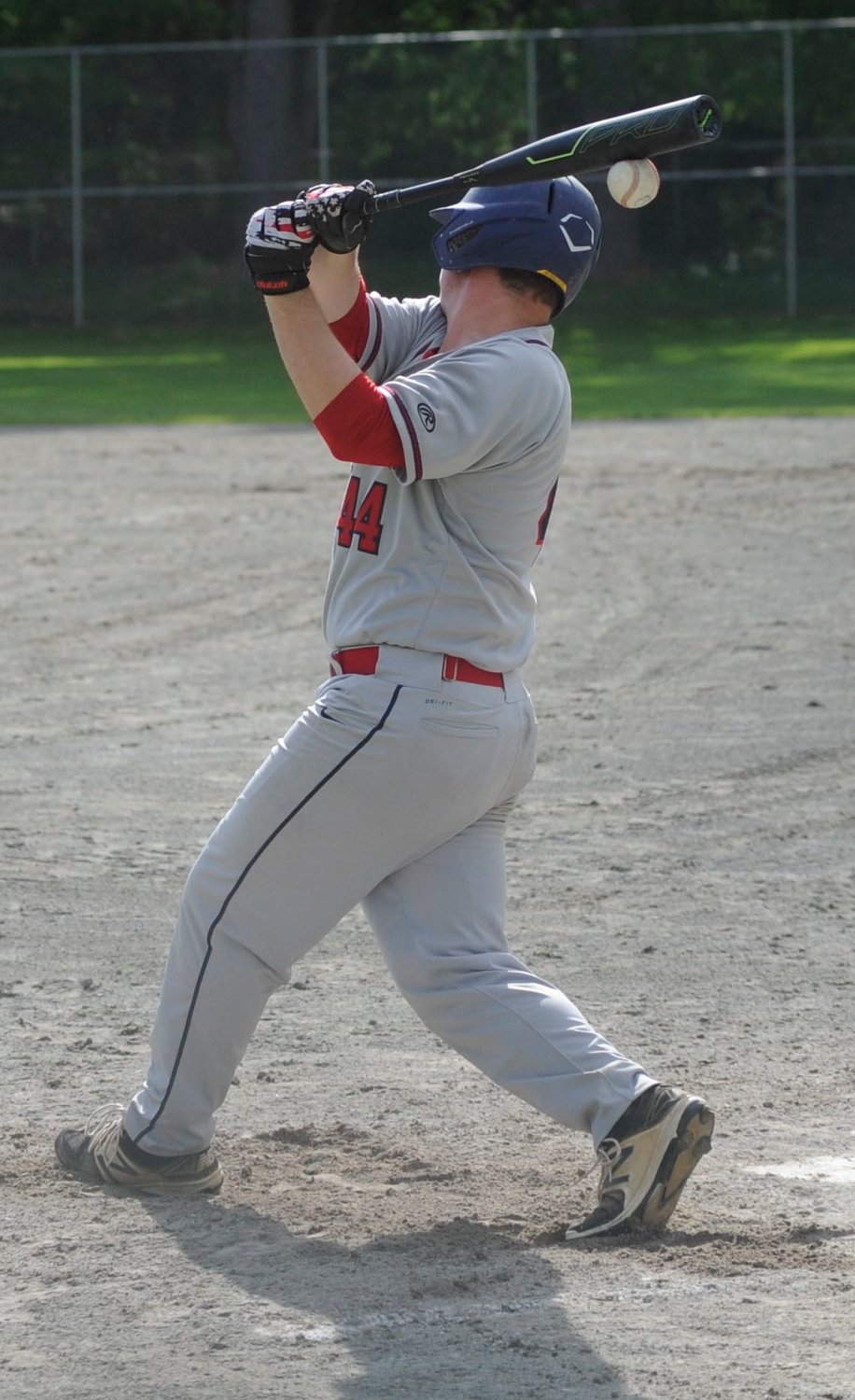 A flick of the wrist. Bears batter Colby Costa takes a swing and a miss.