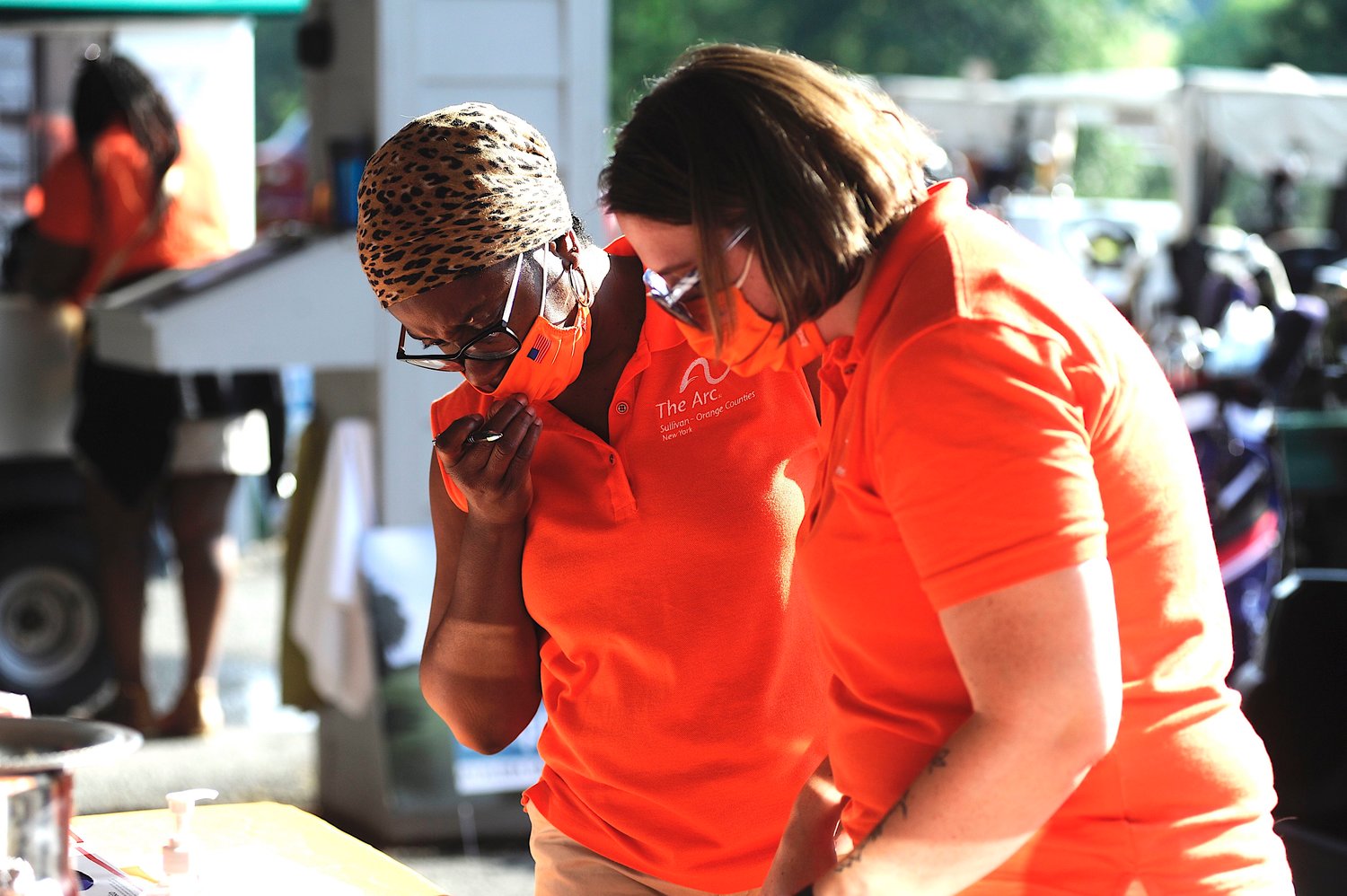 Working hard to keep everyone safe. The Arc Sullivan-Orange staffers Meagan Smith and Regina McKenney Snead.