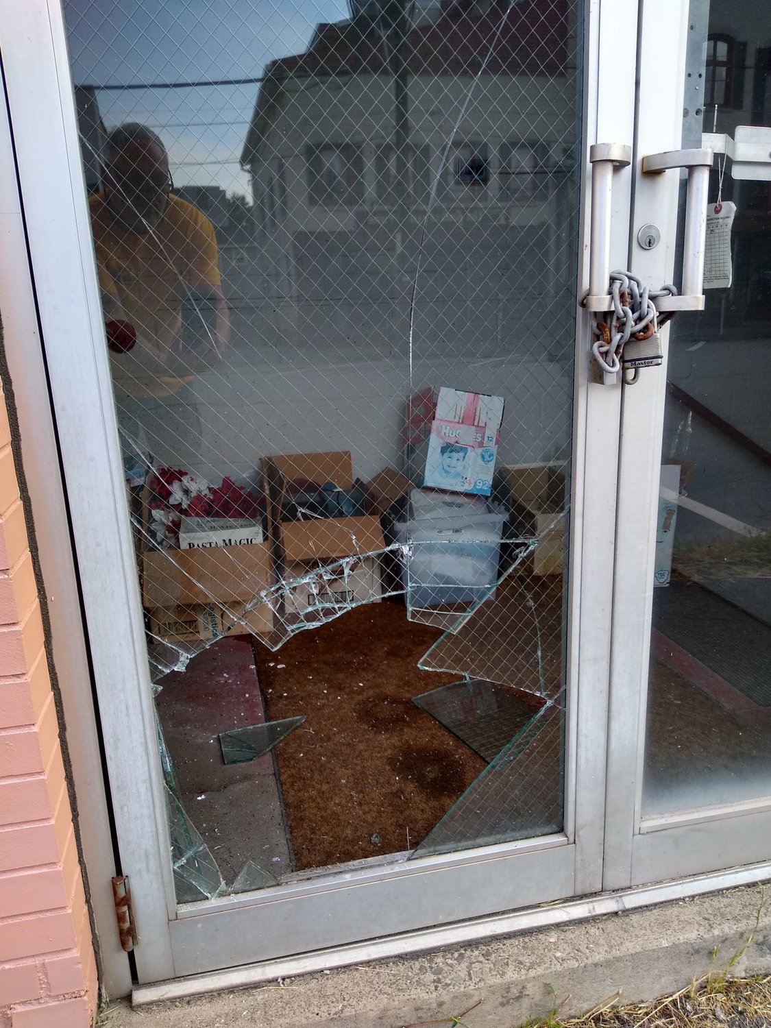 Over Labor Day weekend, somebody shattered the glass door on the side of Mommy and Me Consignments in Honesdale.