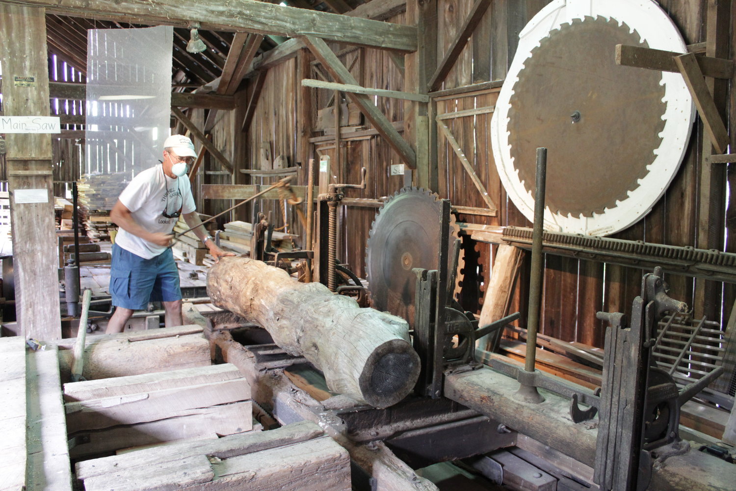 Greg Quaglio, from the Equinunk Historical Society, demonstrates the mill’s operations.