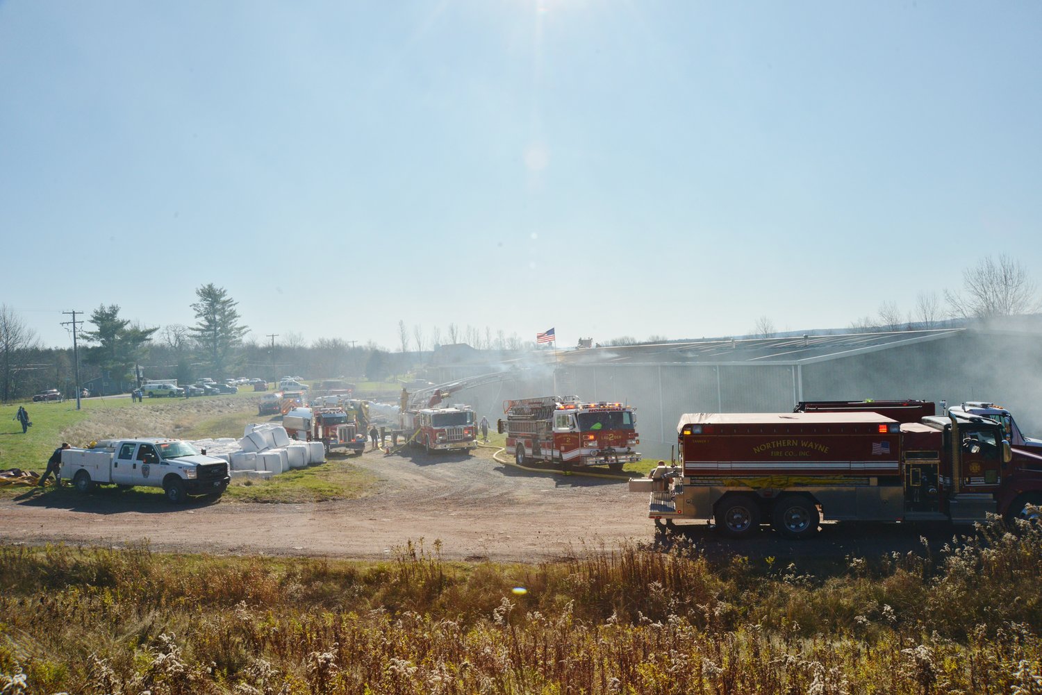Numerous firetrucks responded to the fire at a hemp processing facility in northern Wayne County.