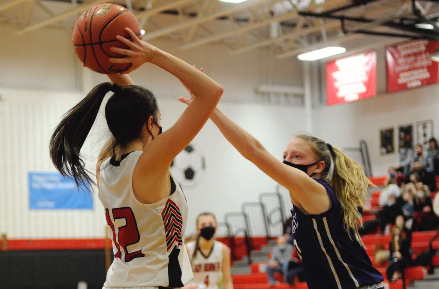 Upward bound. Honesdale’s Mia Land shoots for two points.