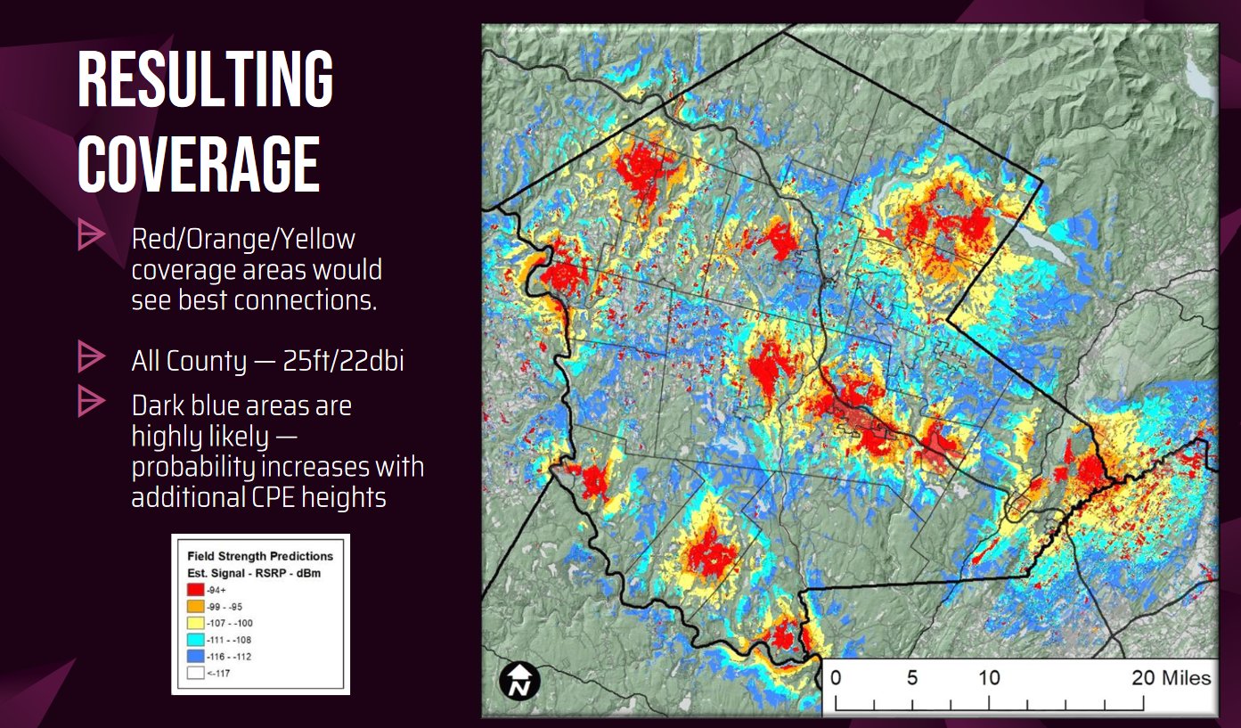 A heat map showing the estimated coverage of the broadband initiative's first phase.