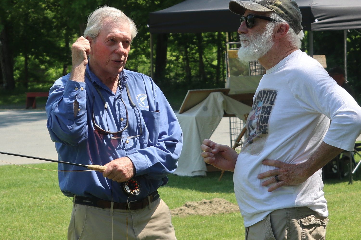 Fisherman extraodinaire Andy Boyar explains the basics of dry flycasting to Mark Casner of Equinunk, PA.