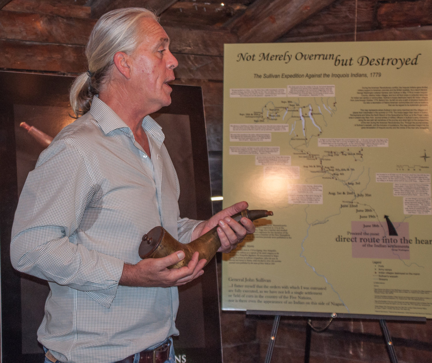 Richard Jenkins was at the Fort Delaware Museum of Colonial History last Saturday to relate the fascinating story of his ancestor's powder horn and its significance.