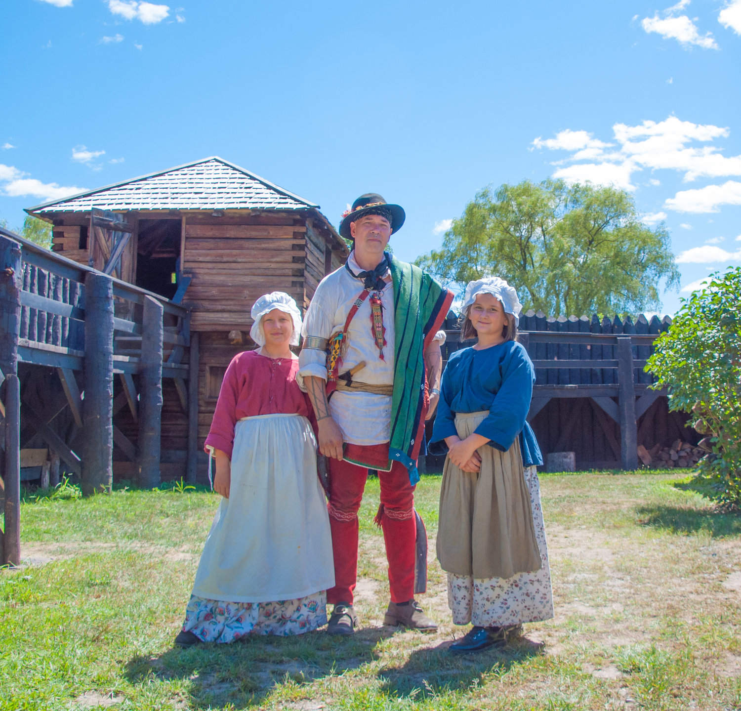 Ten year-olds Maddy and Zoey, seen here with Fort Delaware's director of interpretation, Ward Oles, are the fort's newest reenactors.